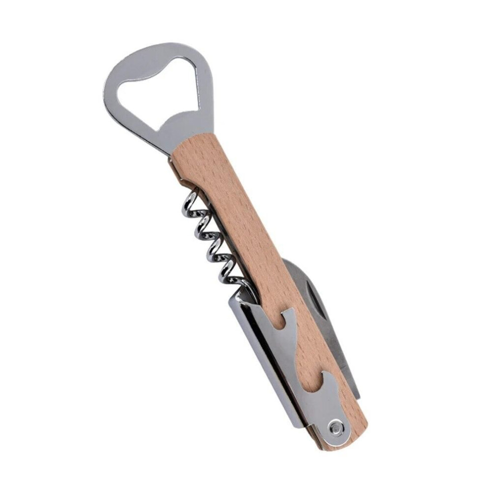(Beech Wood Handle) Wood Handle Wine Bottle Corkscrew With Beer Cap Openers For Waiters Bartenders