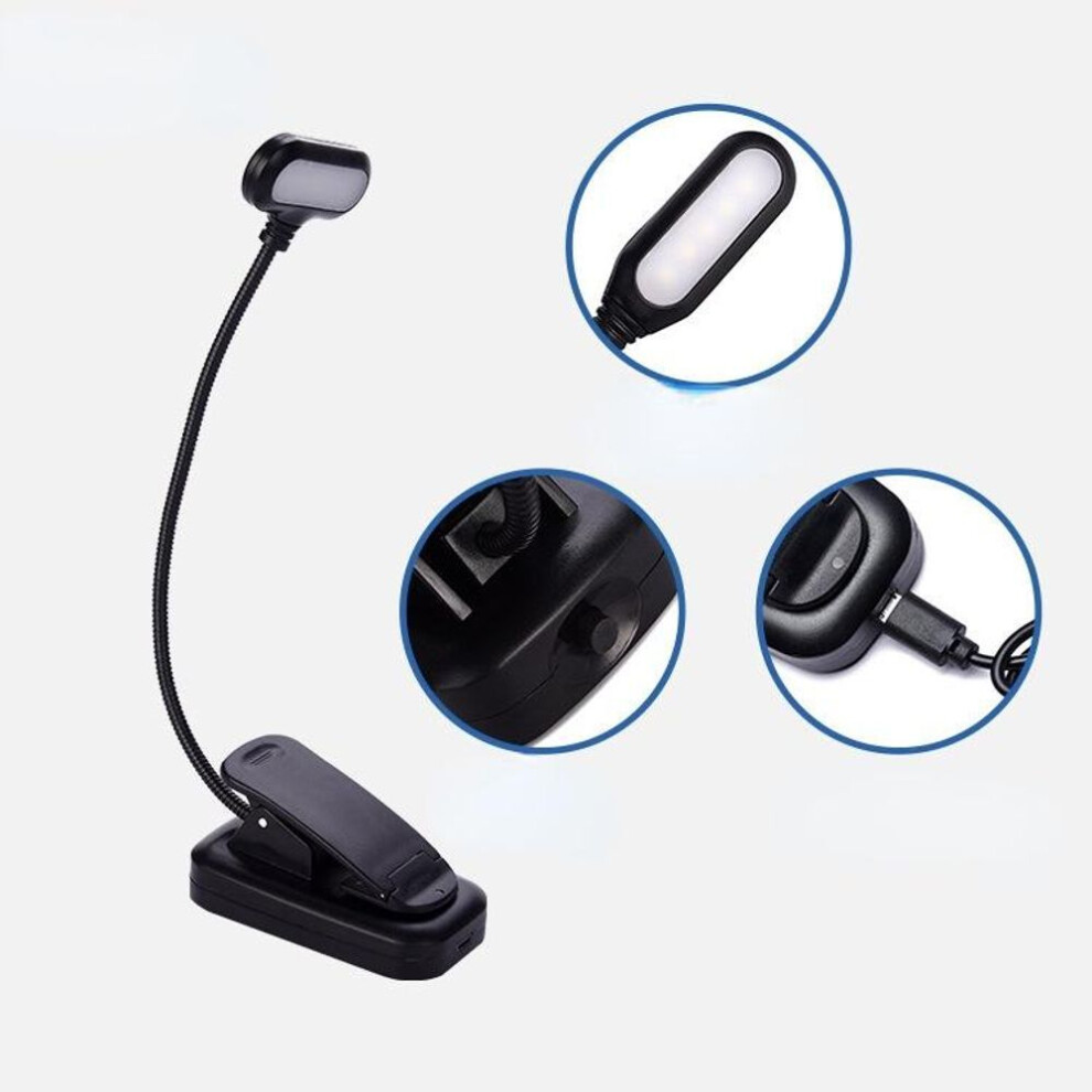 (black) 1 Pcs Led Dimming Hose Small Table Lamp Mini Book Clip Lamp Usb Charging Eye Protection Reading Lamp