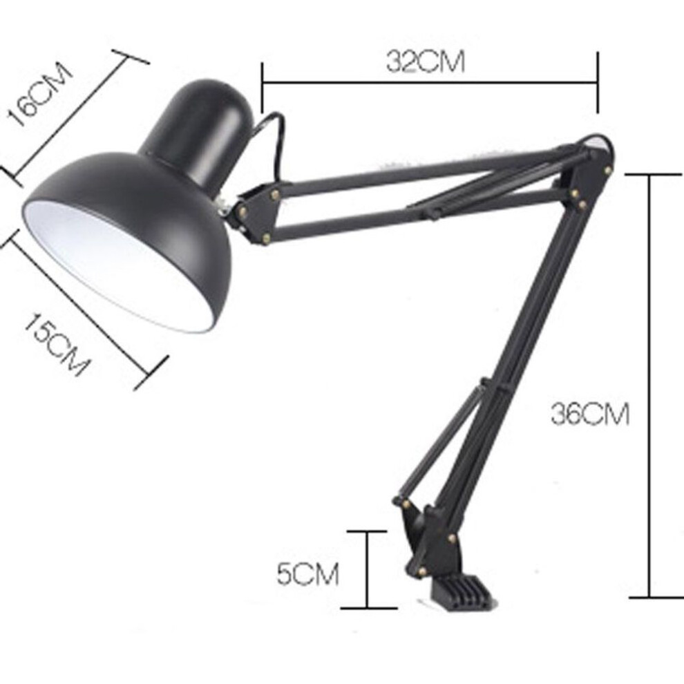 (EU Plug) Black Flexible Swing Arm Clamp Mount Lamp Office Studio Home Table Desk Light