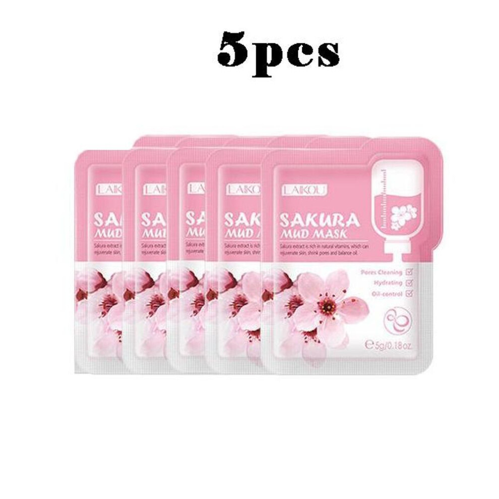 (pink, 5PCS) Laikou Sakura Mask Mud Refreshing Deep Cleansing Whitening Pore Shrinking Mask Facial Skin Care Products