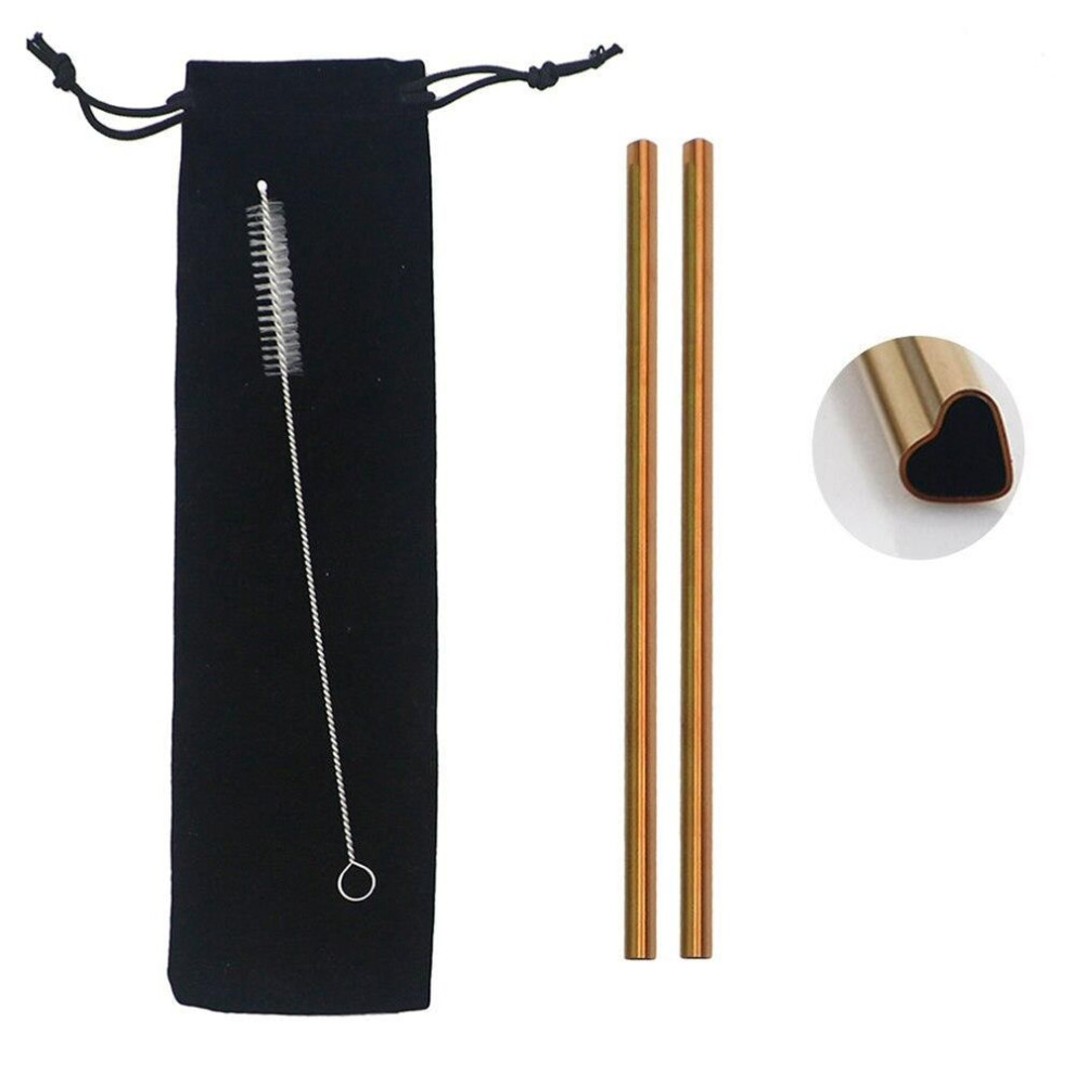 (rose gold) Reusable Drinking Straw Set Wedding Decoration Metal Straw Stainless Steel Straw Straight Straw Birthday Party Lovers Supplies With Pouch Bag