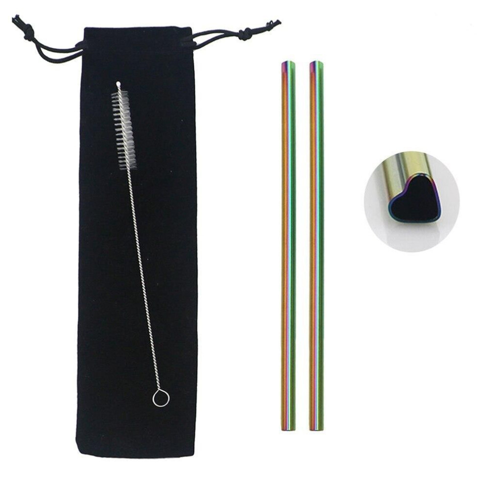 (multicolor) Reusable Drinking Straw Set Wedding Decoration Metal Straw Stainless Steel Straw Straight Straw Birthday Party Lovers Supplies With Pouch Bag