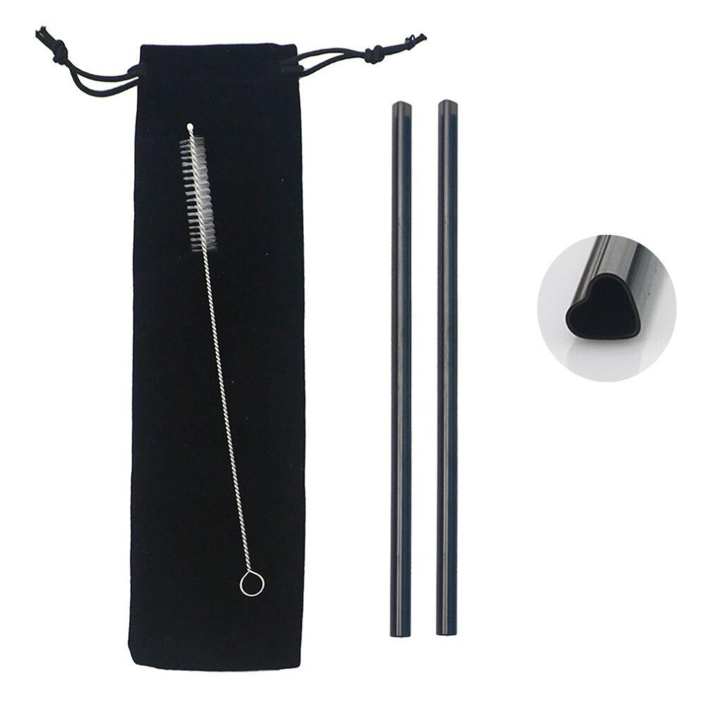 (black) Reusable Drinking Straw Set Wedding Decoration Metal Straw Stainless Steel Straw Straight Straw Birthday Party Lovers Supplies With Pouch Bag