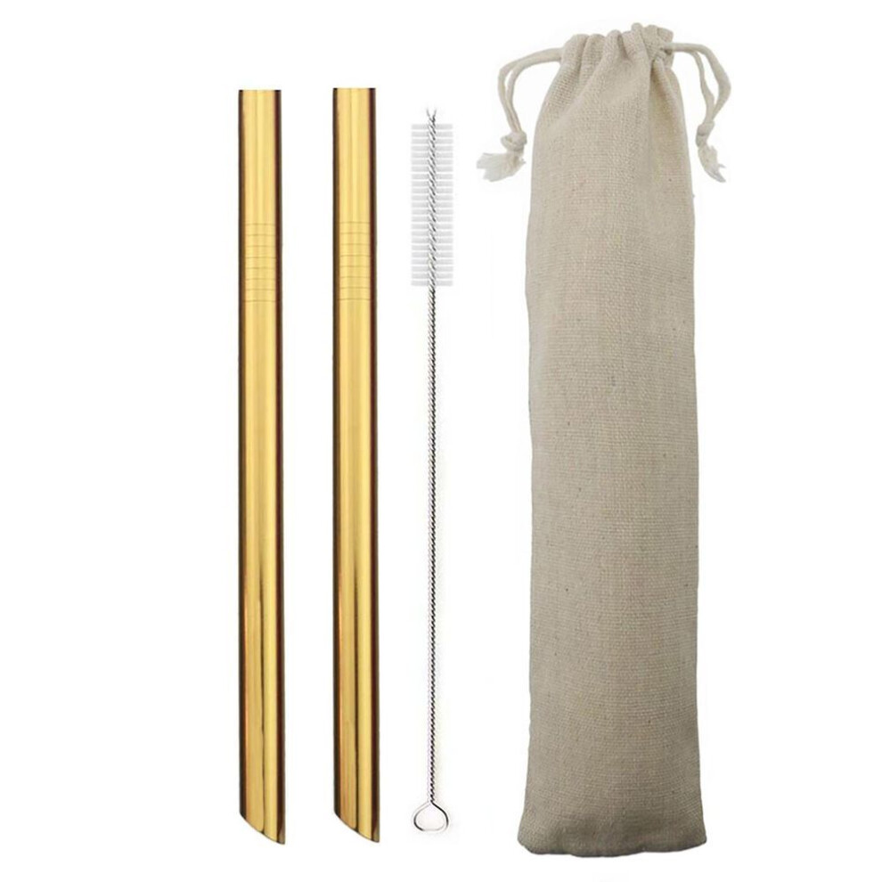 (gold) Metal Drinking Straw Set Colorful Reusable 304 Straw Stainless Steel Straw Wide 12mm Pearl Milkshake Bubble Tea Straw With Brush