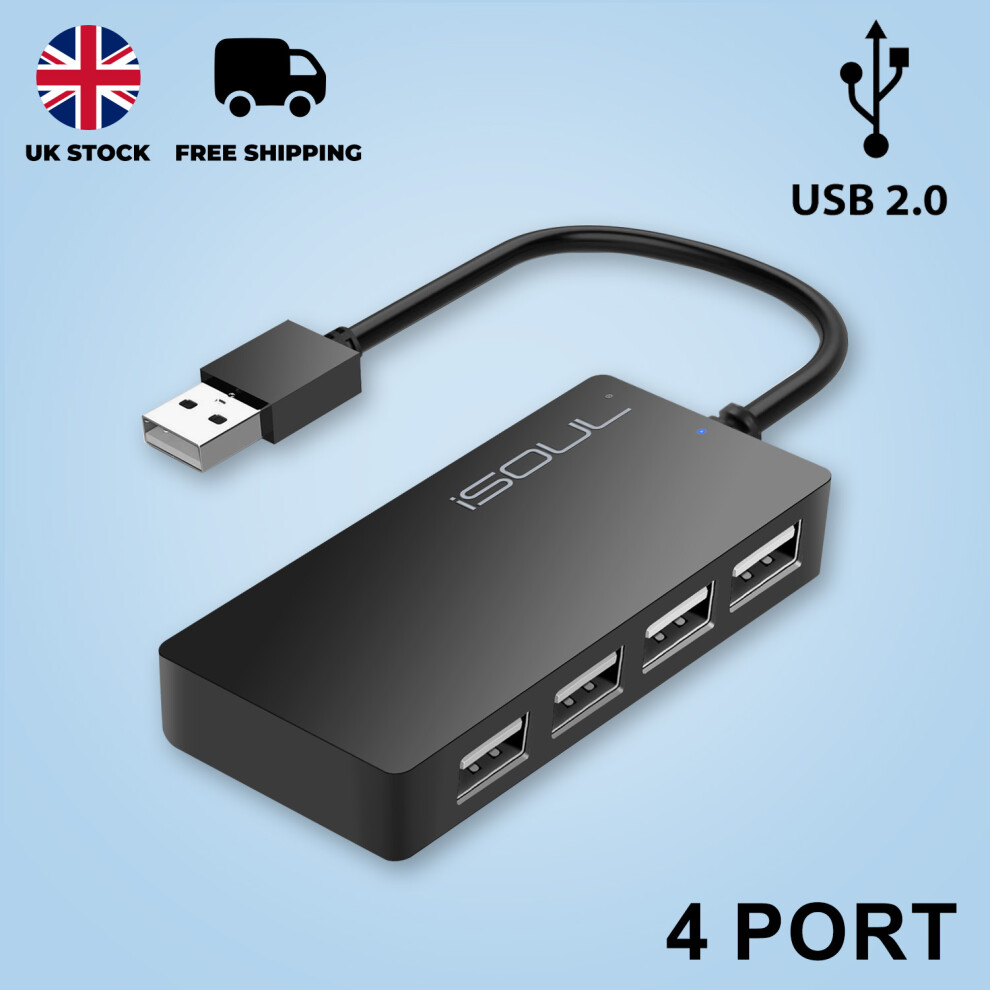 High Speed 4 Port Usb Hub 2.0 Multi Splitter Expansion Desktop Pc Laptop Adapter 5055843401380