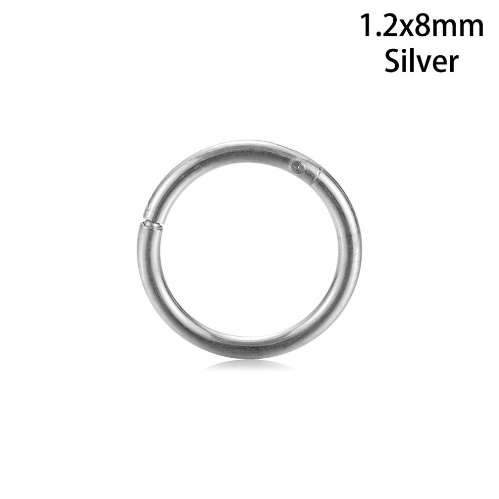 (silver, 1.2x8mm) 1pc Hot Unisex Titanium Steel Hinged Segment Ear Helix Tragus Nose Hoop Lip Ring Piercing Septum