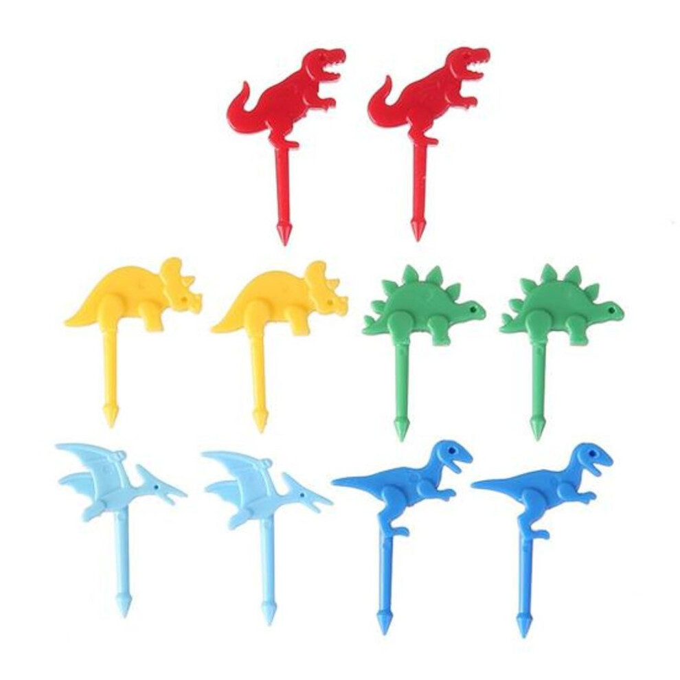 10pcs Fruit Fork Dinosaur Shape Cake Fruit Toothpick Reusable Children Food Picks For Bento Lunch Decoration