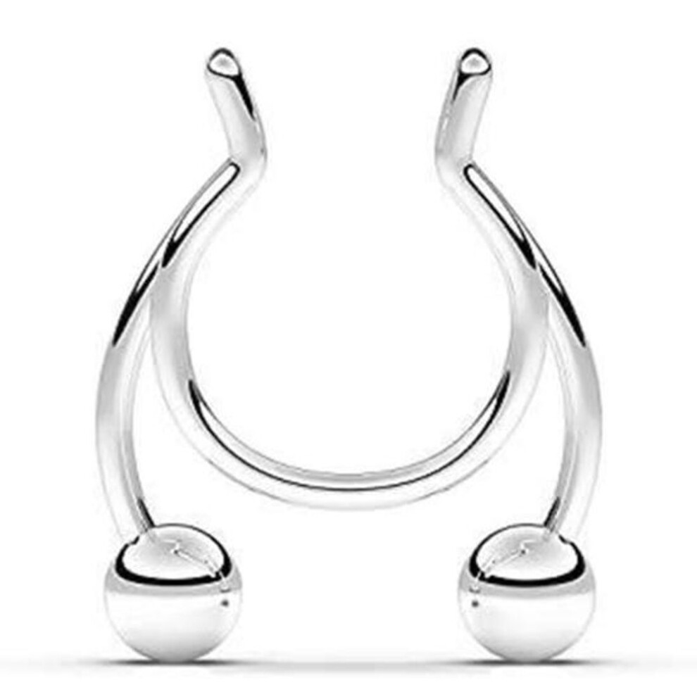 (silver) Stainless Steel Antler Shape Nose Ring Clip Nasal Septum Piercing Body Jewelry