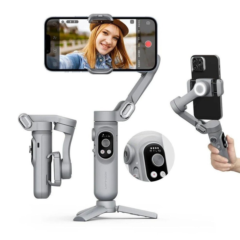 (grey, Smart X) 3-axis Foldable Handheld Gimbal Stabilizer Anti-shake Wireless Charging For Smart Phone Action Camera