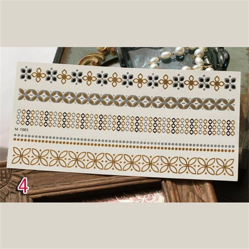 (4) Metallic Bronzing Retro Temporary Gold Tattoo Body Art Bokini Tattoo Mobile Phone Stickers Decorations Women Accessories