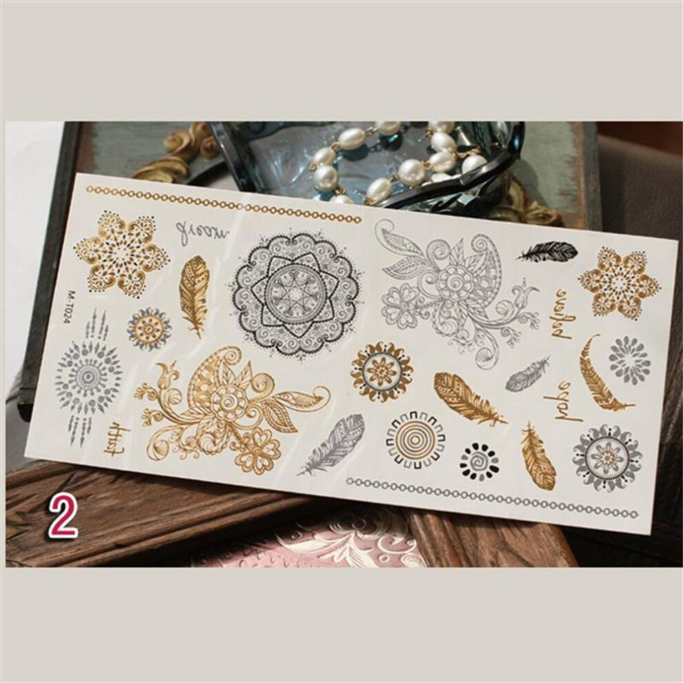 (2) Metallic Bronzing Retro Temporary Gold Tattoo Body Art Bokini Tattoo Mobile Phone Stickers Decorations Women Accessories