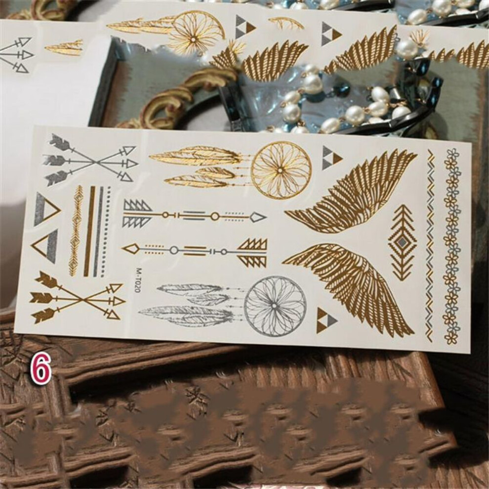 (6) Metallic Bronzing Retro Temporary Gold Tattoo Body Art Bokini Tattoo Mobile Phone Stickers Decorations Women Accessories