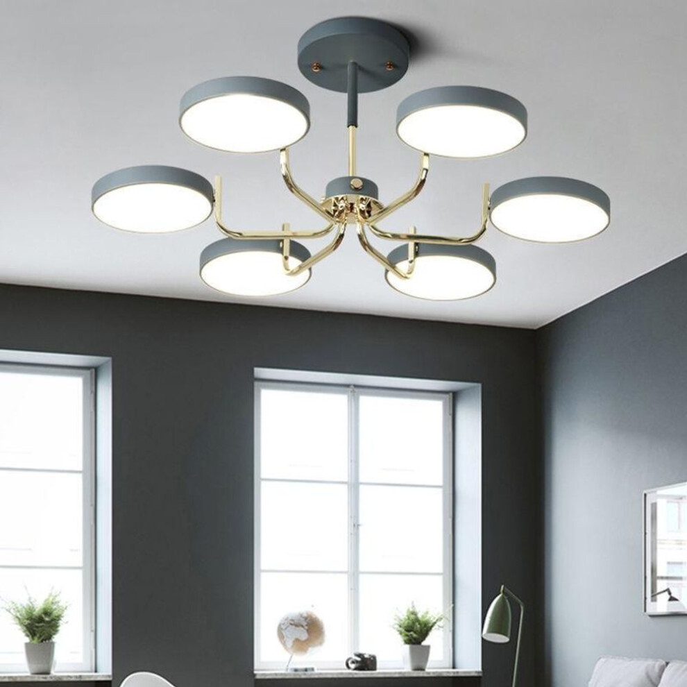 (grey, 6 heads) Nordic Minimalist Home Dining Room Lamp Living Room Lamp Creative Personality Bedroom Lamp Light Luxury Lamp