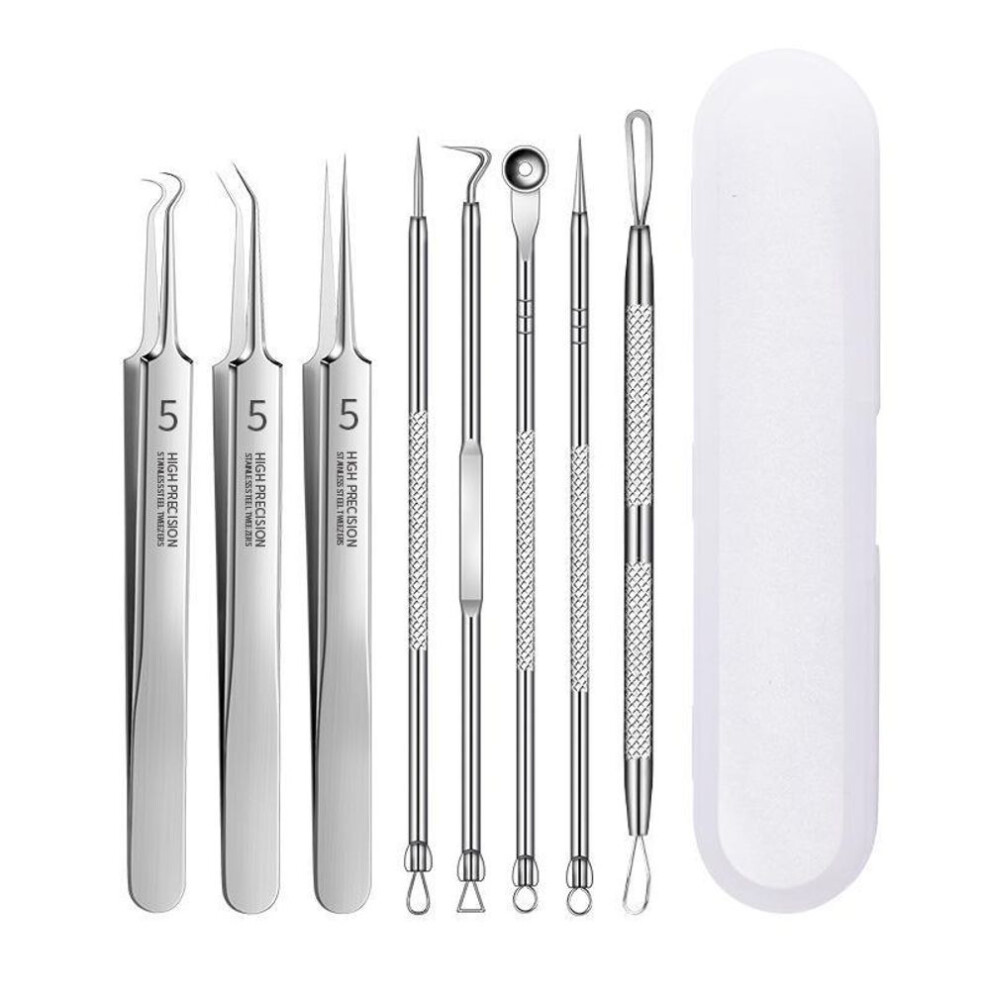 (8 piece set) Professional Ultra-fine No. 5 Acne Blackhead Removal Tweezers Beauty Salon Pimples Needles Deep Cleaner Clip Face Skin Care Tool