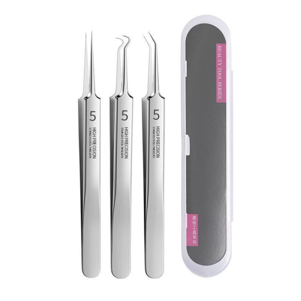 (3 tweezers) Professional Ultra-fine No. 5 Acne Blackhead Removal Tweezers Beauty Salon Pimples Needles Deep Cleaner Clip Face Skin Care Tool