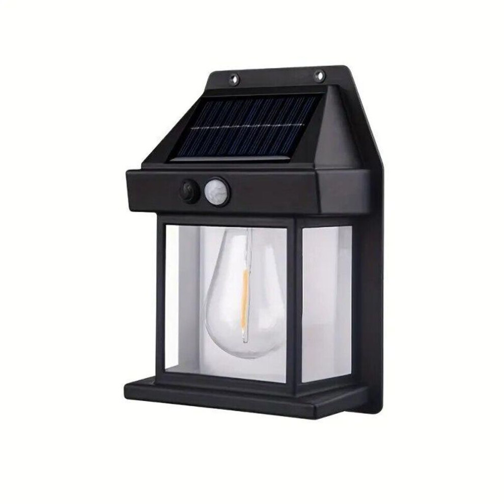 (black) Solar Tungsten Filament Lamp Outdoor Waterproof Intelligent Induction Wall Lamp Courtyard Garden Villa Lighting Night Light