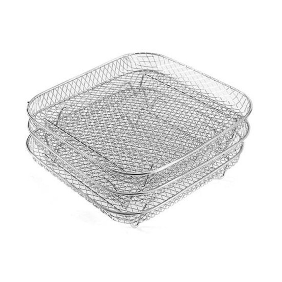 (Square) 3pcs Air Fryer Rack Stackable Dehydrator Racks Stainless Steel Basket Tray Accessories