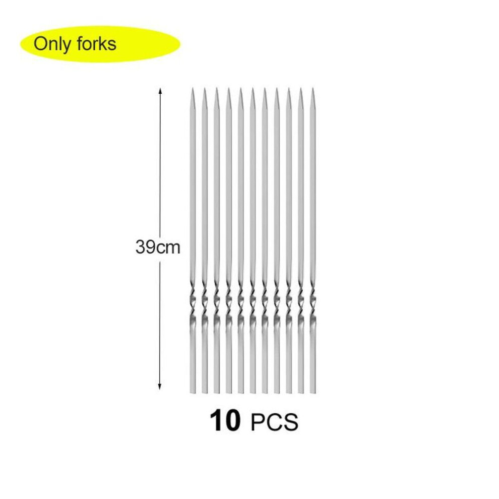 (white, 39cm-10pcs) Skewers For Barbecue Reusable Grill Stainless Steel Skewers Shish Kebab Bbq Camping Flat Forks Gadgets Kitchen Accessories Tools