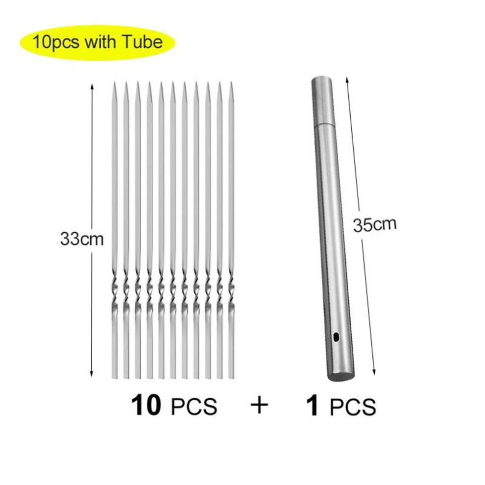 (silver, 28cm-10pcs) Skewers For Barbecue Reusable Grill Stainless Steel Skewers Shish Kebab Bbq Camping Flat Forks Gadgets Kitchen Accessories Tools
