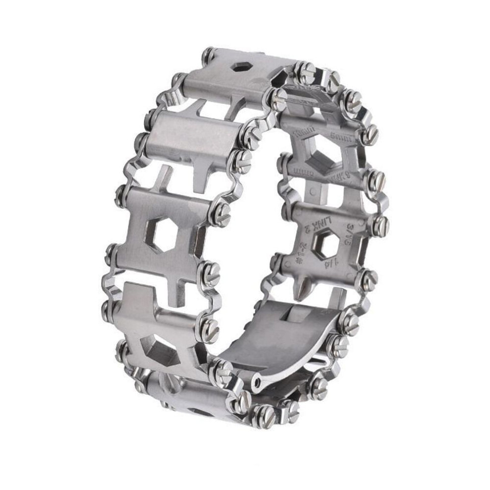 (as the picture, Silver) Multifunction Outdoor Tool Bracelet Screwdriver, Can Opener, Bottle Opener, Allen Wrench 5 In1 Stainless Steel Bracelet Wearable