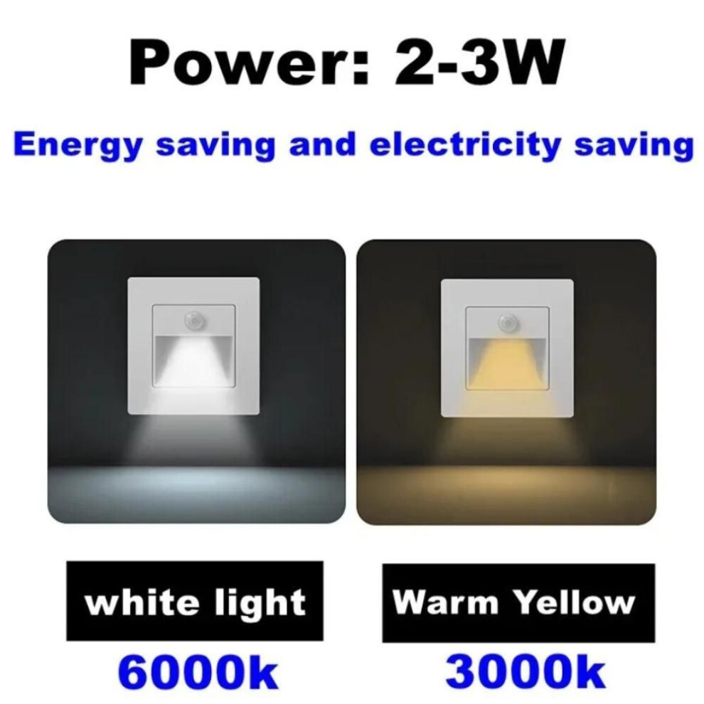 (grey, White light) Led Night Lamp Sensor Intelligent Wall Light Recessed Control+pir Motion Footlight For Staircase Step Ladder Bedroom
