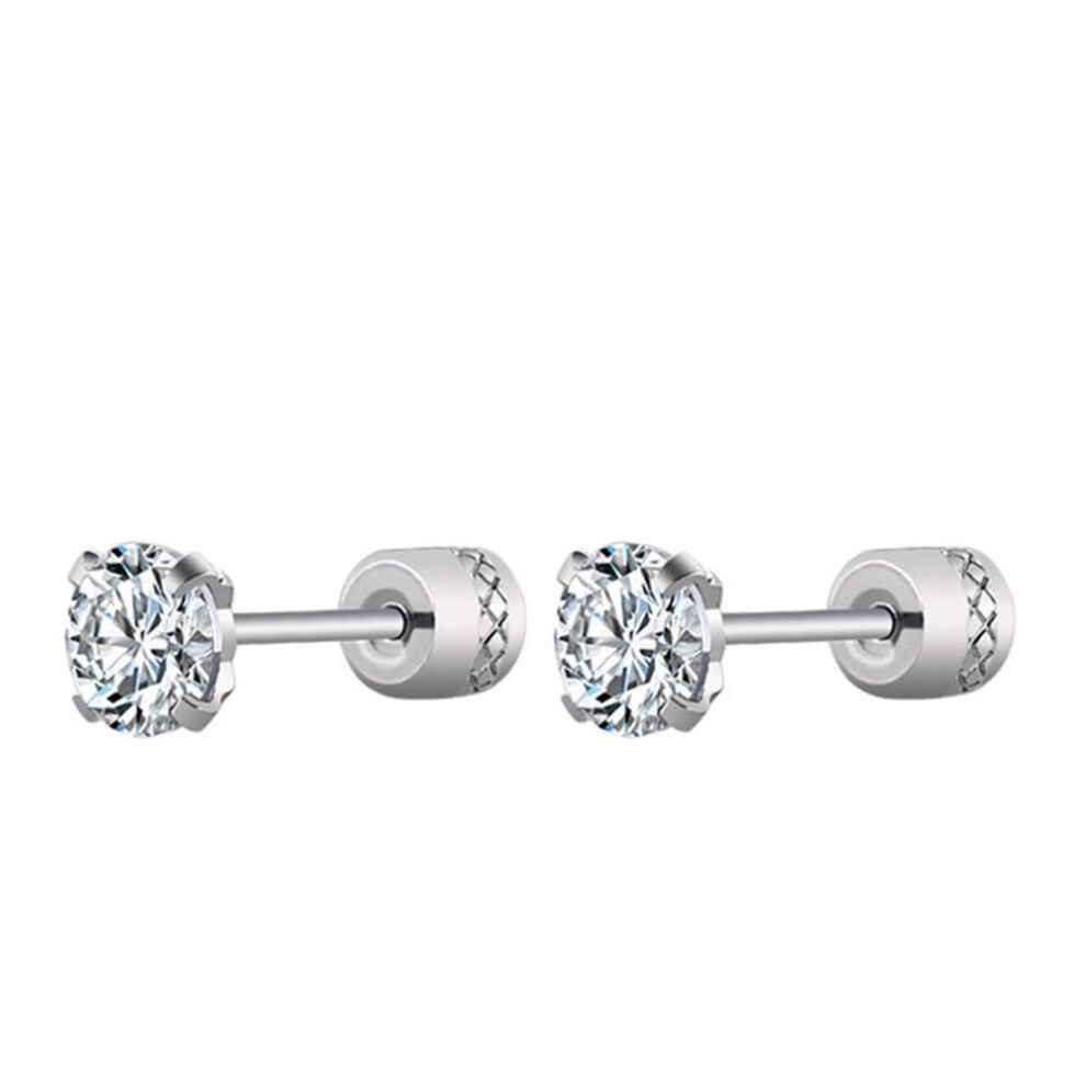 (3mm / 2pcs) Tj Unisex Round Cubic Zirconia Titanium Steel Stud Earrings Jewelry Gift