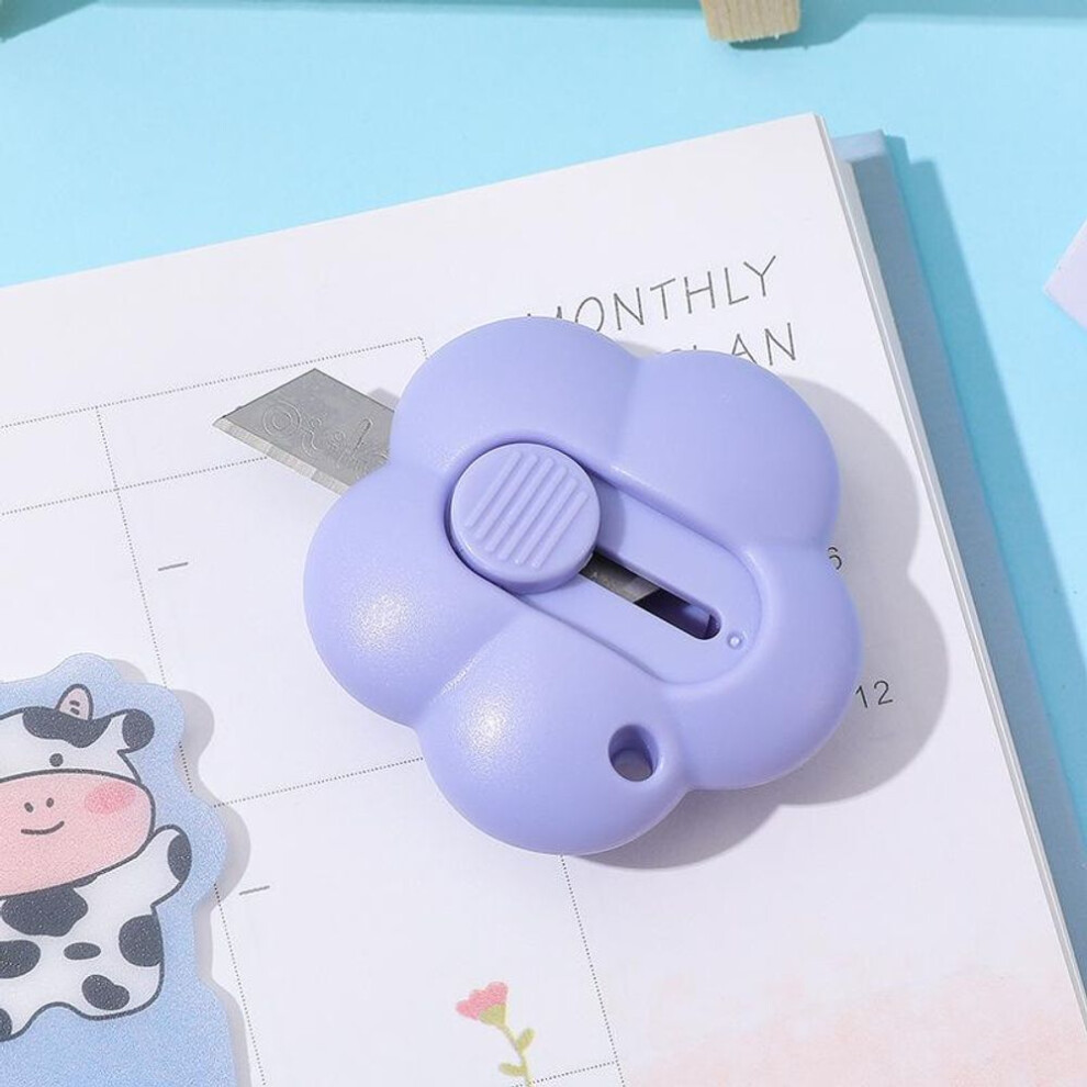 (purple) Mini Utility Knife Cute Flower Pocket Box Cutters for Home Office School Stationery Cutting Supplies