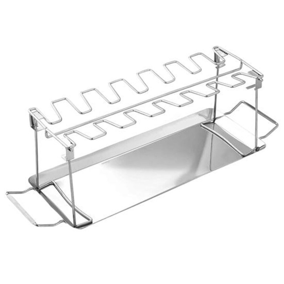 BBQ Chicken Wing Leg Grill Rack Even-Heat with Drip Pan Multipurpose Stainless Steel Roasting Holder Set