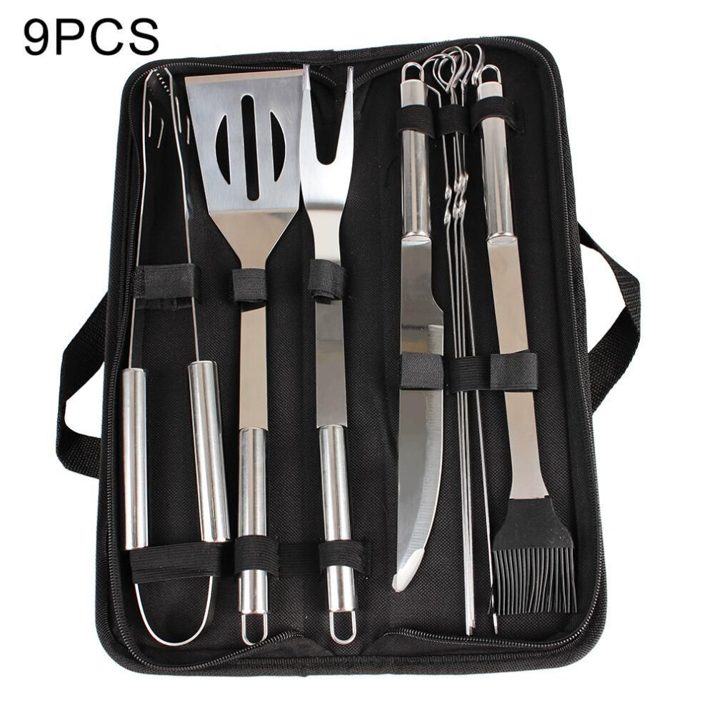 (9pcs) Barbecue Tool Set Spatula Fork Tongs Knife Brush Skewers Stainless Steel Barbecue Utensil 3/9/20 Pcs Bbq Tools Set For Camping Outdoor