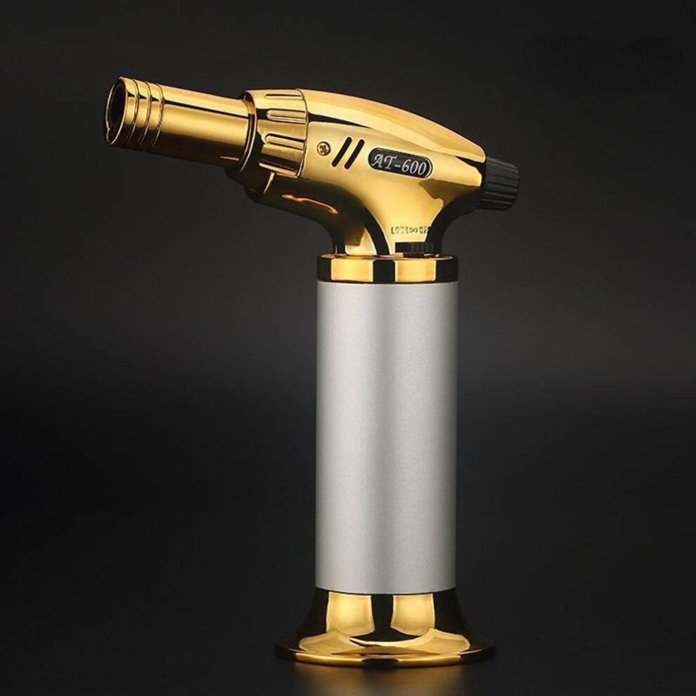 (silver) Flame Gun Torch Butane Lighter Burning Torch Electricity Ignite Outdoor Gas Torch Camping Bbq Soldering Welding Tool ( Without Gas )