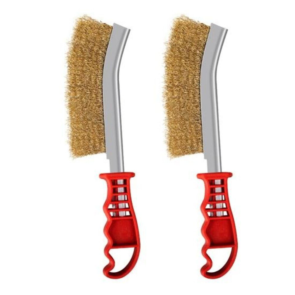 (yellow) 2pcs Rust Removal Steel Wire Brush Cutter Shape Ergonomic Handle Portable Hand Tool Polishing Bbq Metal Surface Derusting Wire Brush Outdoor Supplies