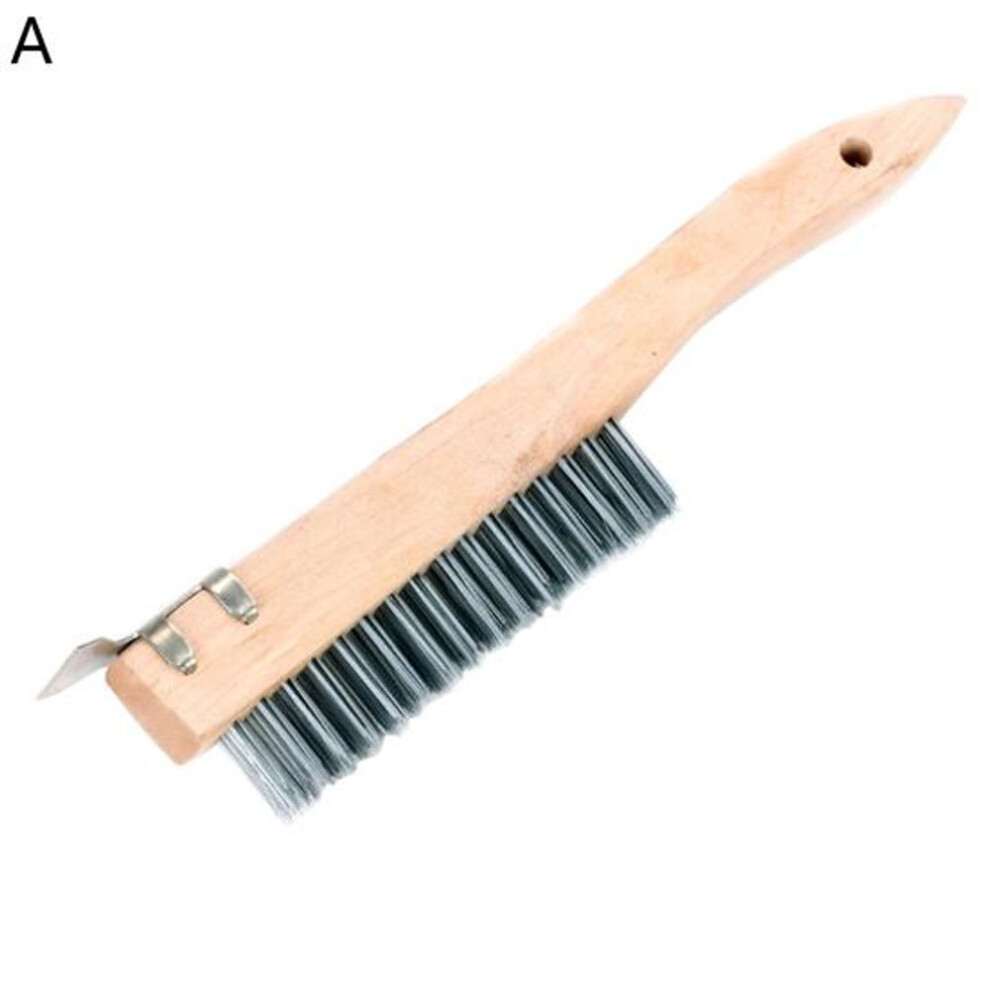 (A) Wire Brush Heavy Duty Rust Removal Wood Long Handle Cleaning Brush for Barbecue