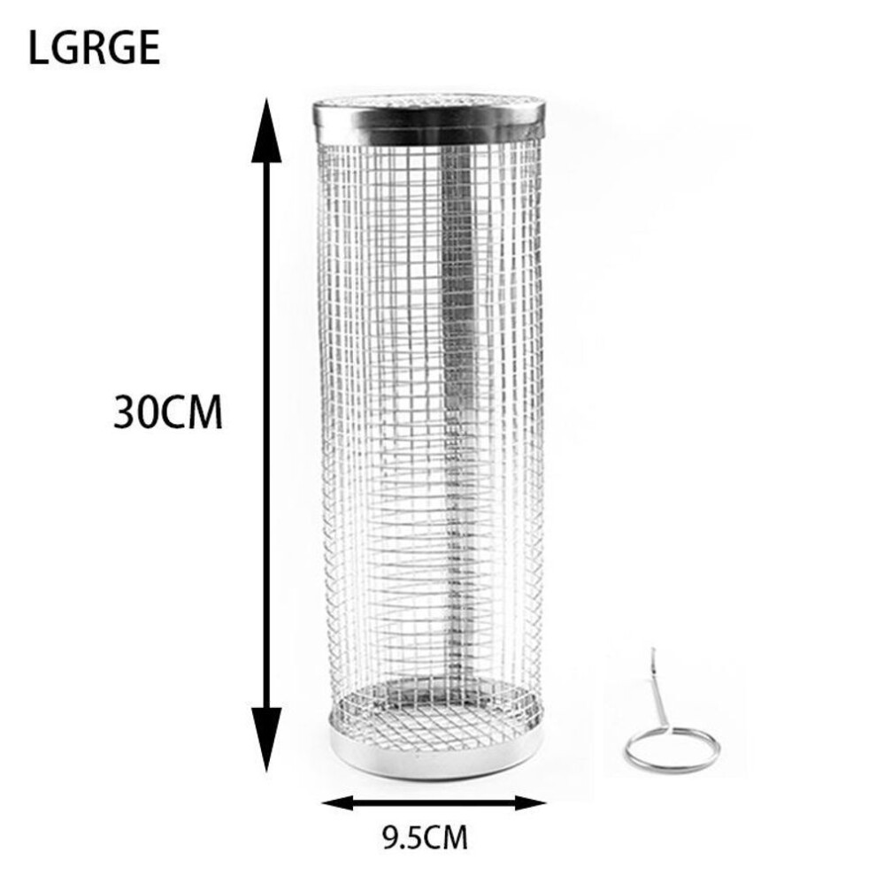(2) Stainless Steel Grill Multiuse Roaster Rolling Cylinder Basket Portable Mesh Rotating Bbq Cage Oven Home Barbecue Accessories