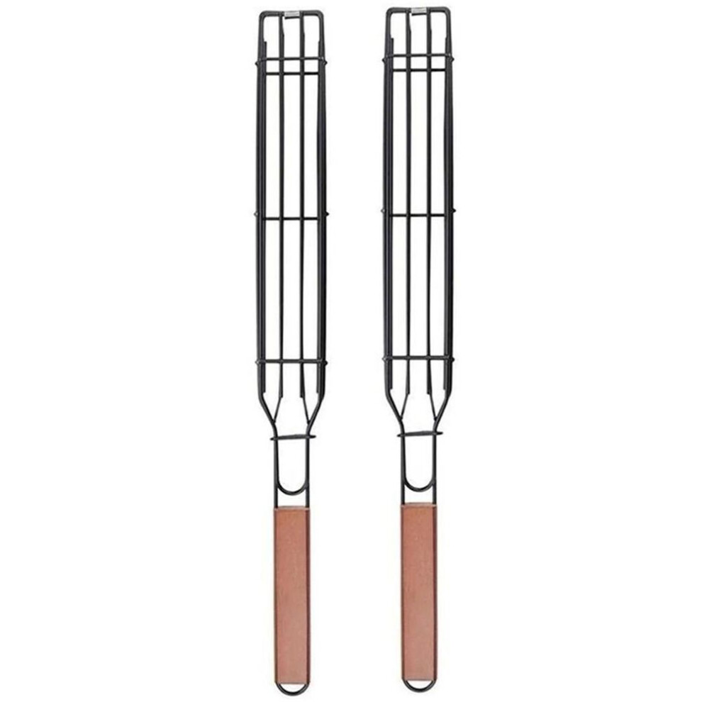 (as the picture, 2Pcs) Portable Bbq Grilling Basket Stainless Steel Nonstick Barbecue Grill Basket Tools Grill Mesh For Meat Hamburger Bbq Tools