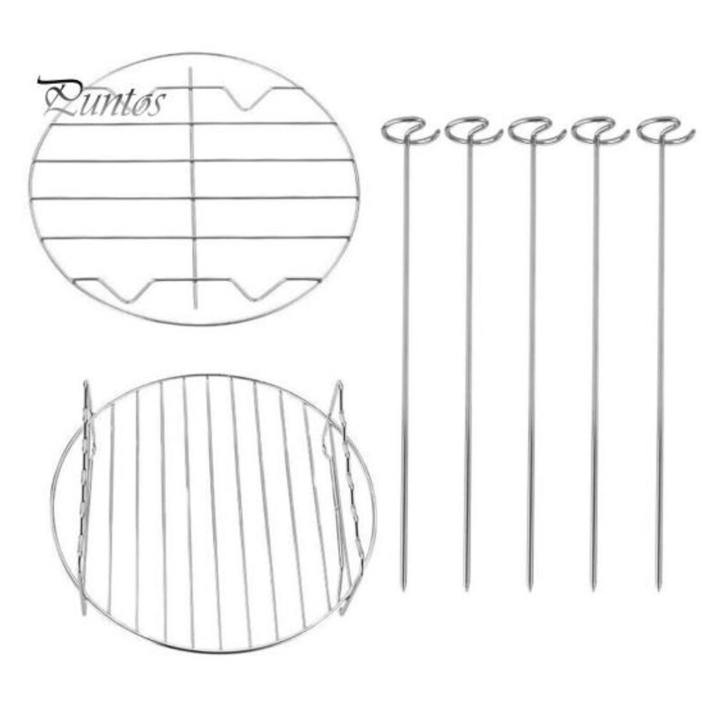 (as the picture, Sets) 2pcs Air Fryer Rack For Air Fryer Oven Stainless Steel Double Layer Wire Rack With Skewer Multi-purpose Baking Rack For Chicken Fish Vegetables Steam
