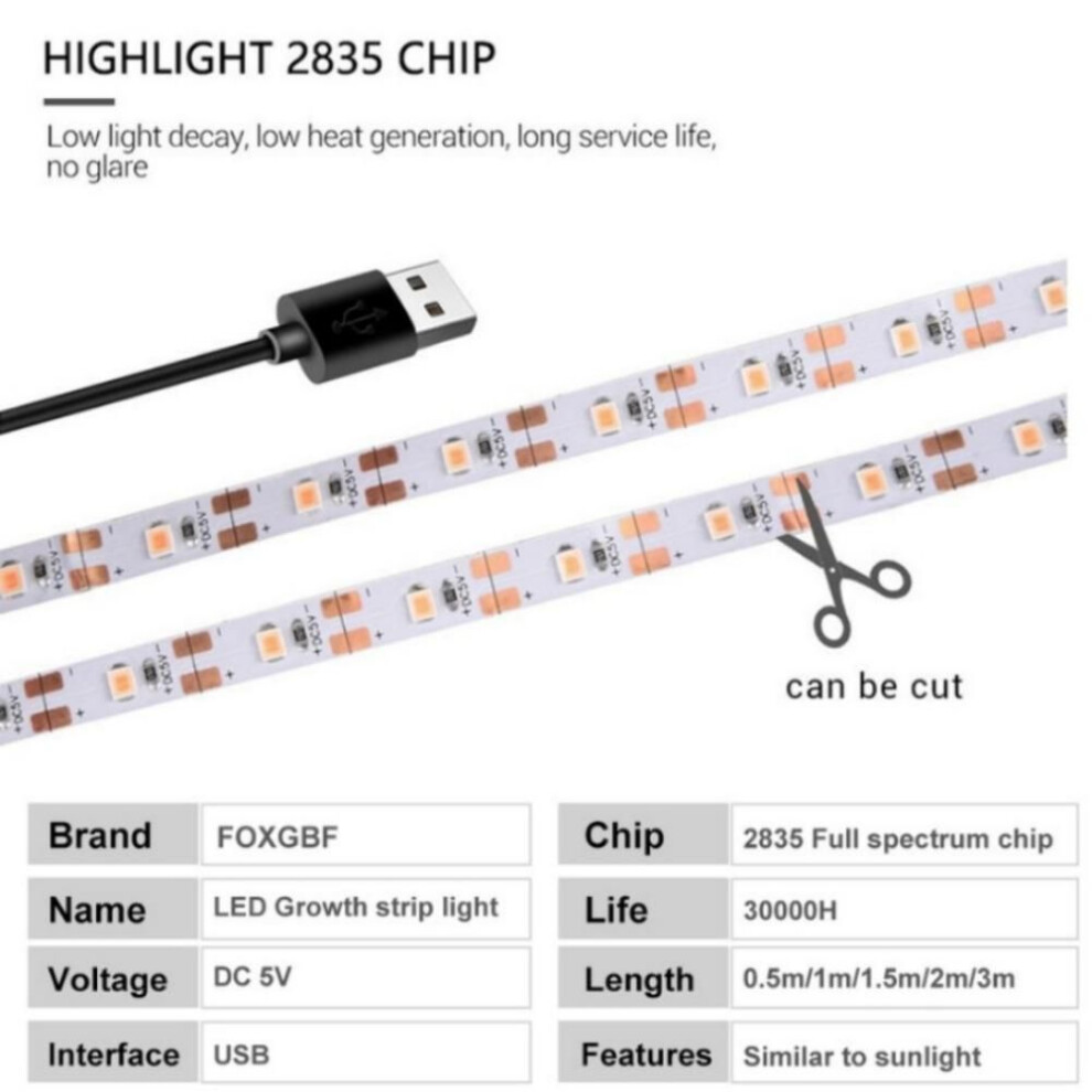 (1M No-waterproof) Dc 5v Usb Led Grow Lights 1m 2m 3m Full Spectrum Phyto Lamp Strip For Seeds Flower Greenhouse Tent Hydroponic Plants Lighting
