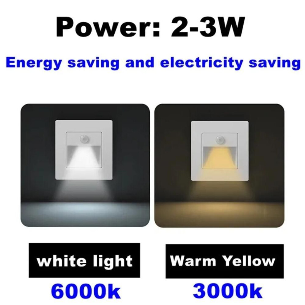 (warm white, Black Shell) Infrared Motion Sensor Stair Lights Indoor Outdoor Stair Step Wall Lamp 3w Recessed Led Step Light Staircase Bedroom Decoration