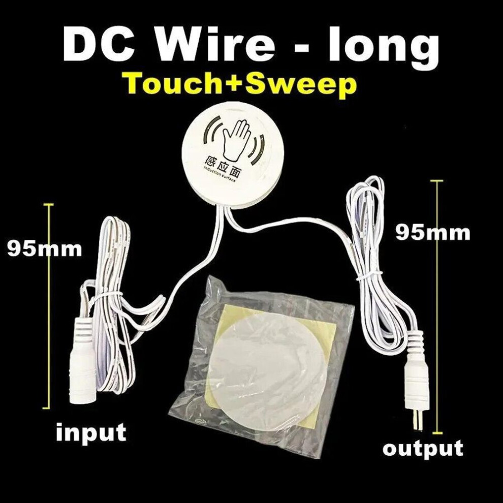 (as the picture, DC wire - long-B) Penetrable 25mm Wood Panel Wireless Touch Sensor Led Light Switch Control 12v 24v 60w Hand Sweep Control Dimmable Touch Dimmer