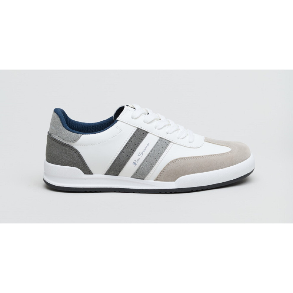 (UK Size 9, White/Grey) Ben Sherman Sokka Men's Comfort Stylish Classic Smart Fashion Casual Trainers