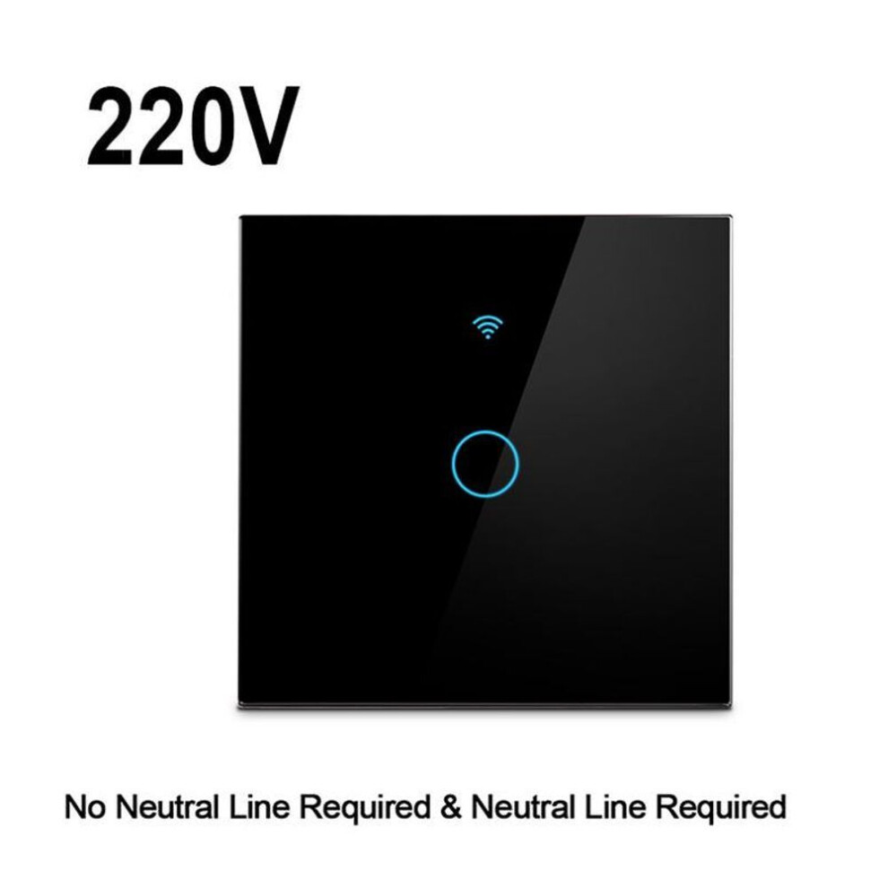 (black, 1-Gang) Eu Standard 1/2/3 Gang Tuya Wifi Wall Light Switch No Neutral Wire Wireless Control Touch Light Switch 220v Support Amazon Alexa Google Home