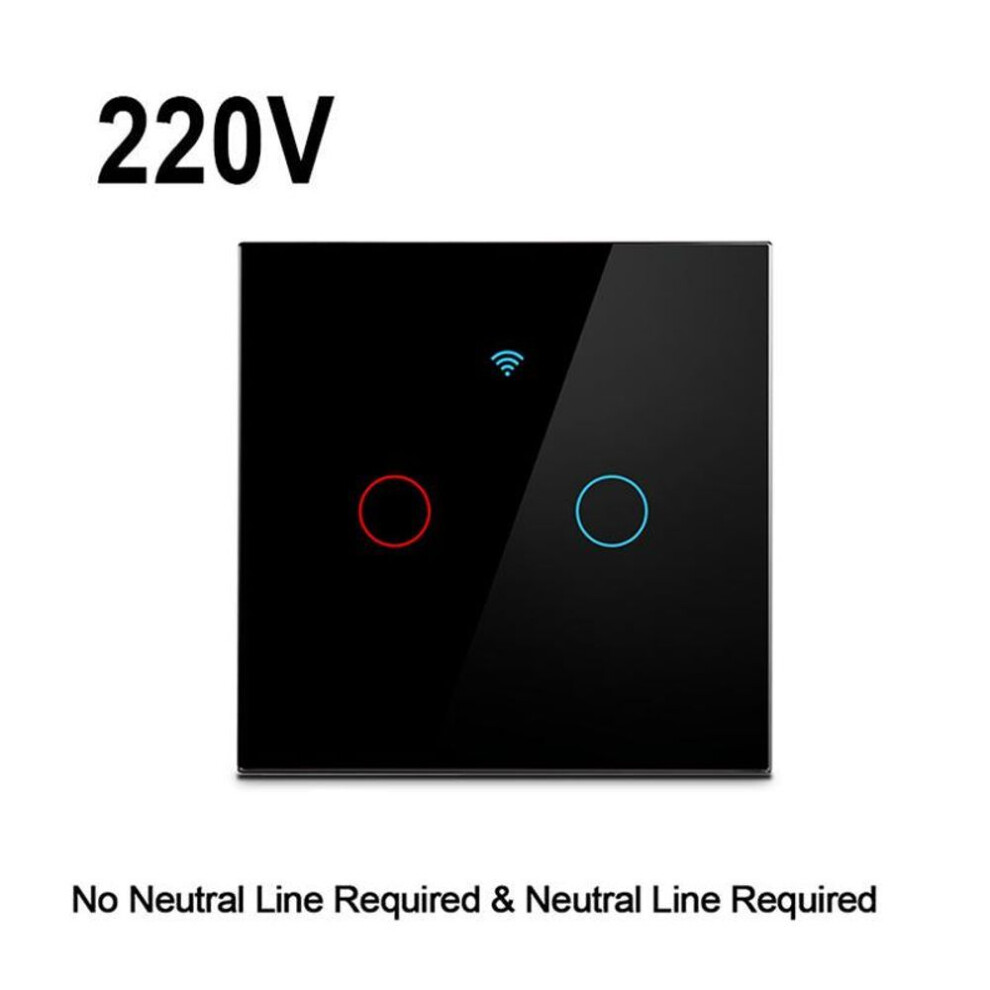 (black, 2-Gang) Eu Standard 1/2/3 Gang Tuya Wifi Wall Light Switch No Neutral Wire Wireless Control Touch Light Switch 220v Support Amazon Alexa Google Home