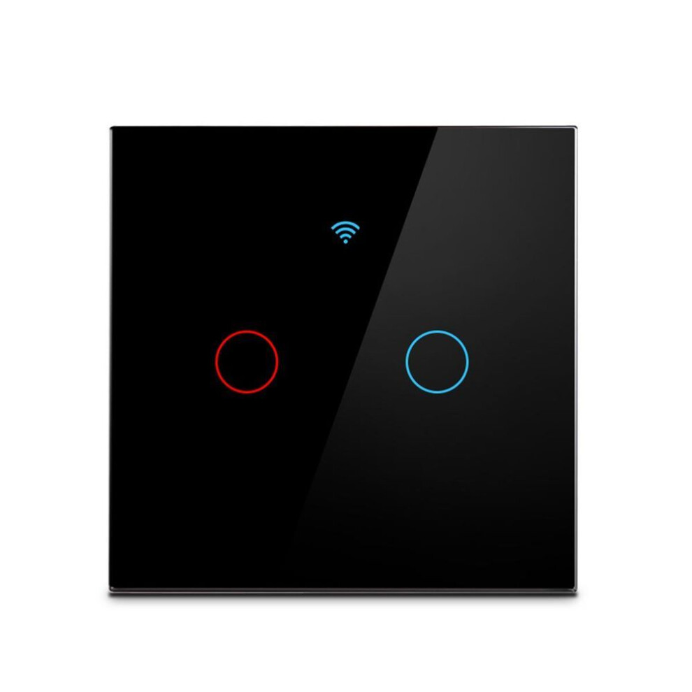 (black, 2-Gang) Eu 220v Tuya Smart Home Wifi Touch Switch 1 2 3 Gang Glass Panel Wall Light Switches Support Alexa Google Home No Neutral Wire