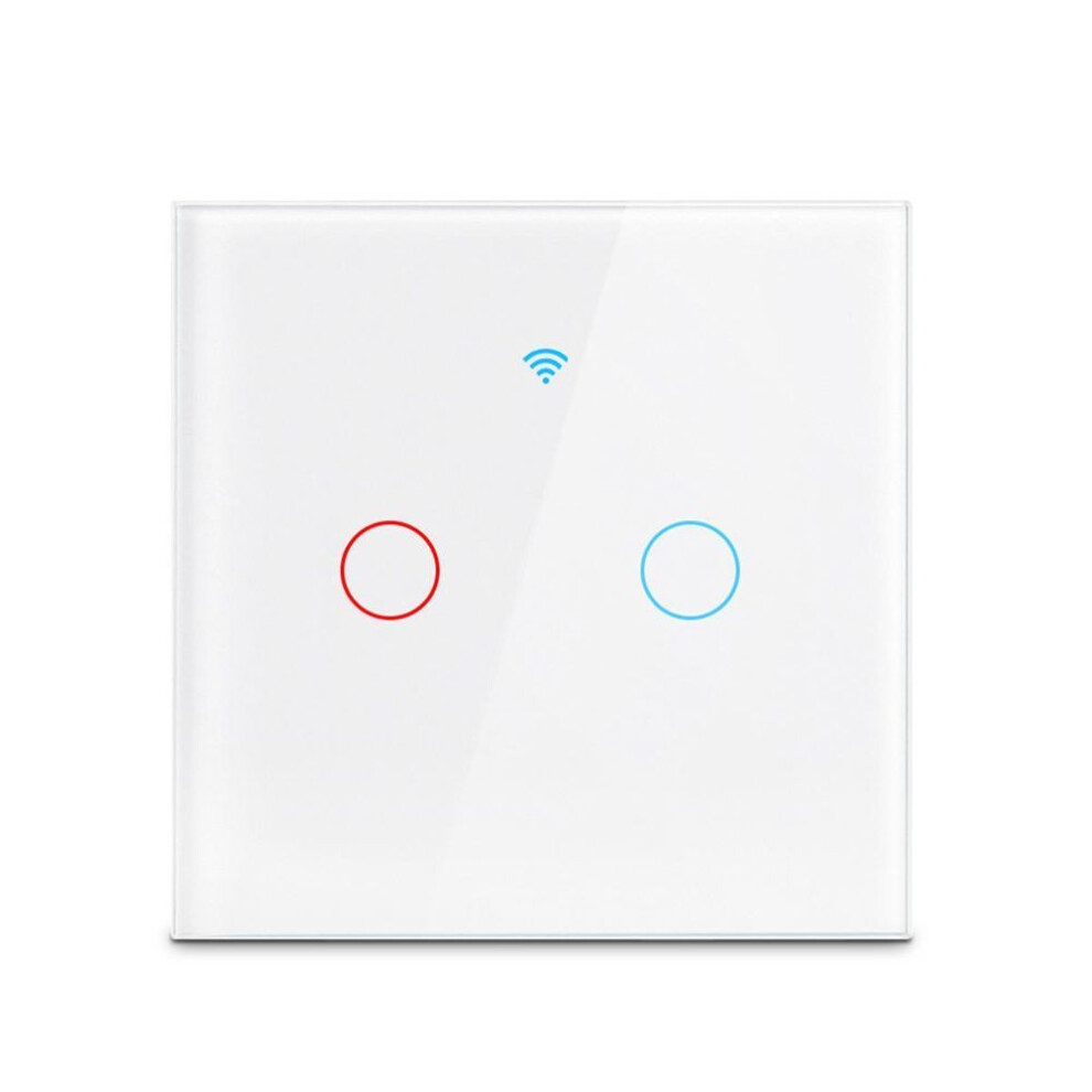 (white, 2-Gang) EU 220V Tuya Smart Home Wifi Touch Switch 1 2 3 Gang Glass Panel Wall Light Switches Support Alexa Google Home No Neutral Wire