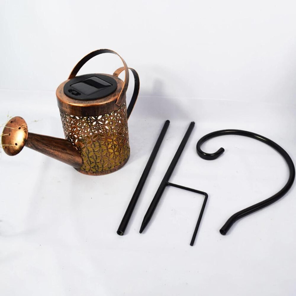 (as the picture) Wrought Iron Hollow Out Lamp Metal Solar Powered Watering Can Sprinkles Fairy Light Led Outdoor Garden Waterproof Shower Light