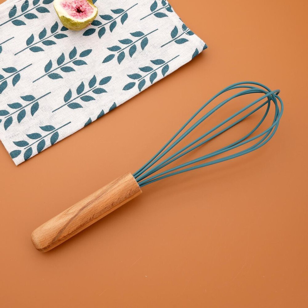 (blue) 1pcs Wooden Handle Egg Beater Silicone Kitchen Cooking Tools Heat Resistant Egg Mixer Egg Stiring Tool Kitchenware Baking Utensils Accessories