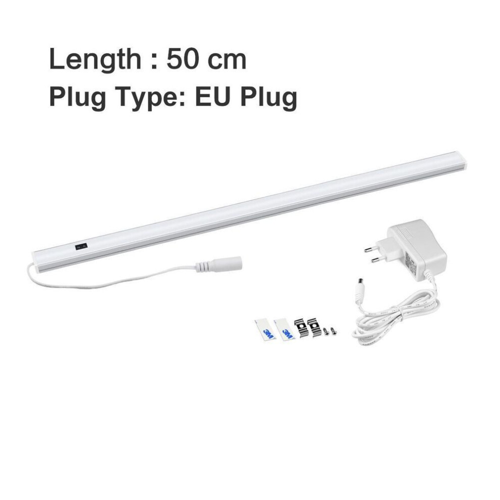 (white, 50CM/EU Plug) Led Kitchen Light Whit Motion Sensor Smart Lamp LED Under Cabinet Lights 30/40/50cm 12V Hand Sweep Sensor Night Lamp For Bedroom Closet EU Plug