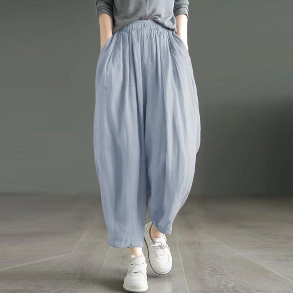 (grey, S) Zanzea Women&apos;s Solid Color Loose Pocket Pleated Pants