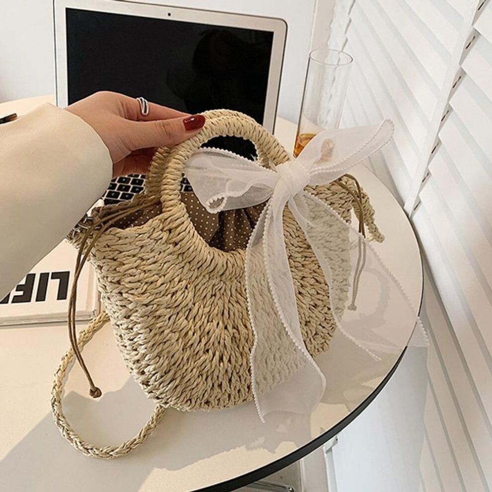(beige, 24*9*18cm) New Big Capacity Hand-woven Straw Bags Women Handmade Moon Basket Bolsa Tote Summer Bohemian Travel Beach Bags Handbags