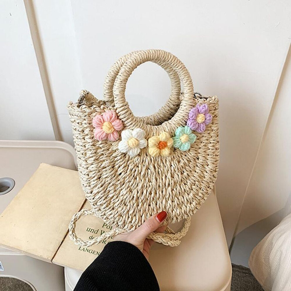 (beige, 17*7*20cm) New Big Capacity Hand-Woven Straw Bags Women Handmade Moon Basket Bolsa Tote Summer Bohemian Travel Beach Bags Handbags