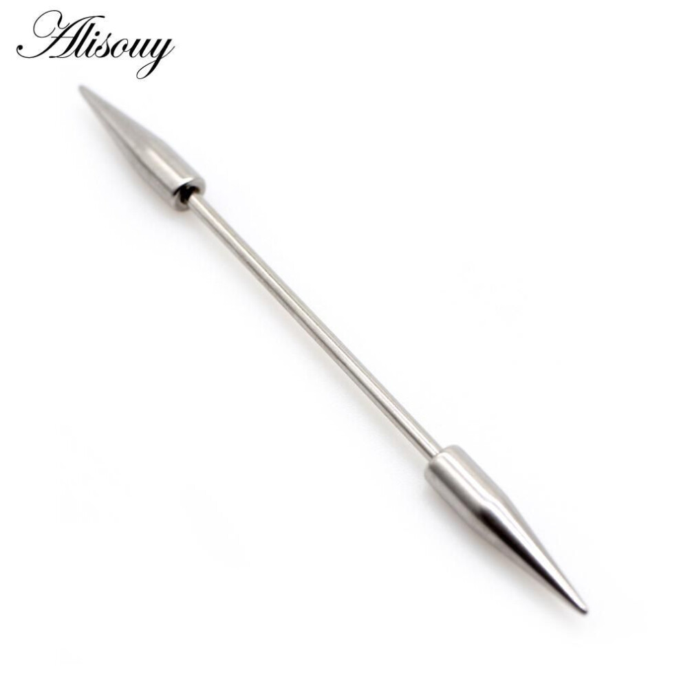 (silver) Alisouy 2pcs 14g Spike Long Surgical Steel Women Men Industrial Barbell Cartilage Earring Helix Body Piercing Jewelry Oreja Ring